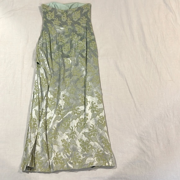 KAY UNGER 2pc GOWN + BOLERO Jacket Satin Celery Strapless Bead Floral Wedding 🎩 - Picture 4 of 11